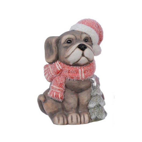 Χριστουγεννιάτικο Διακοσμητικό Κεραμικό Σκυλάκι Καφέ, με Δεντράκι